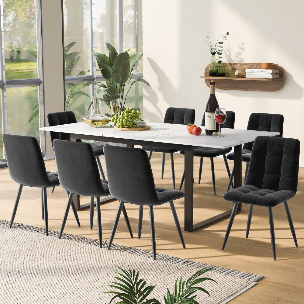 Conjunto de mesa y sillas mdf blanco extensible 8 personas
