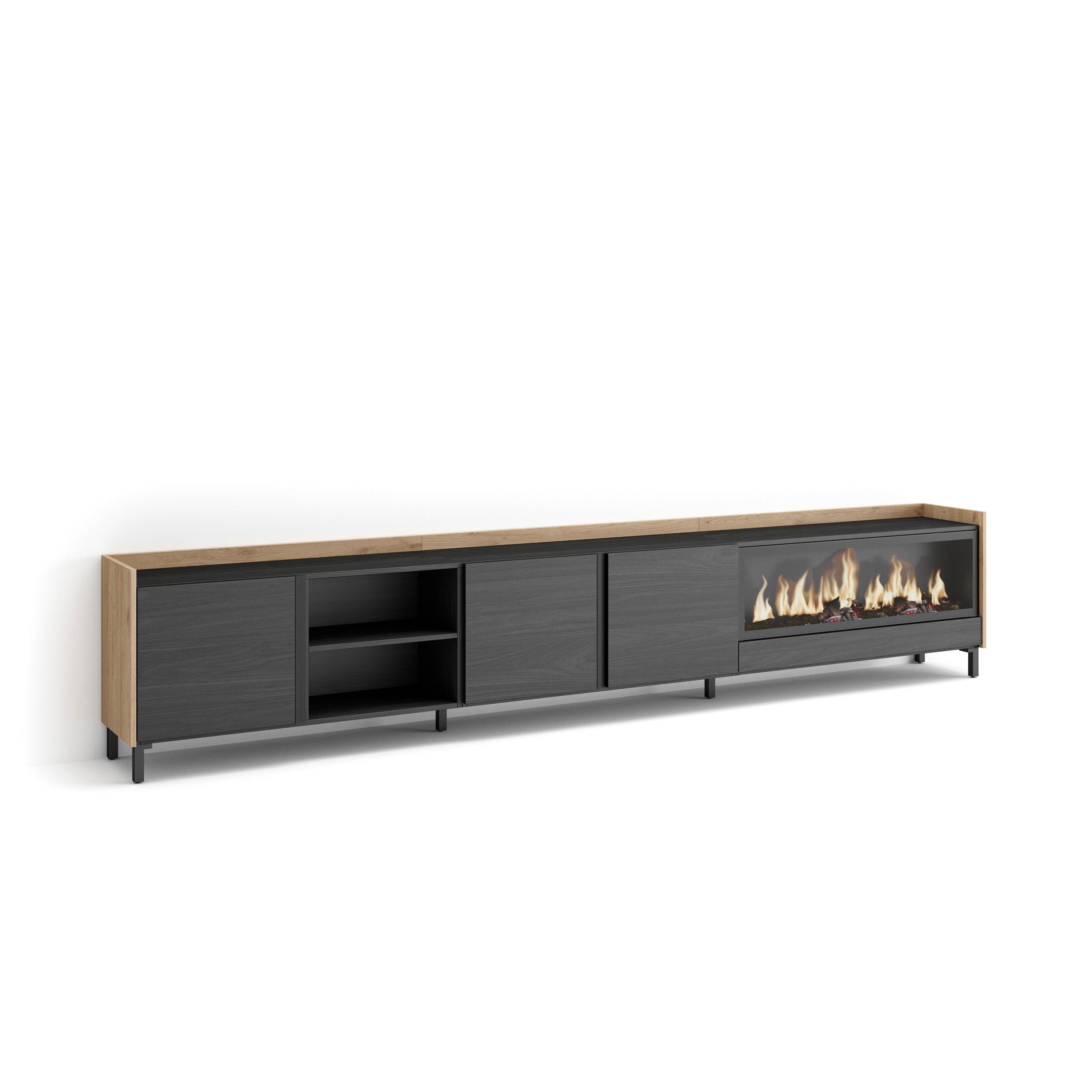 Mueble tv, 315x35x61cm, chimenea eléctrica xxl, rf4742