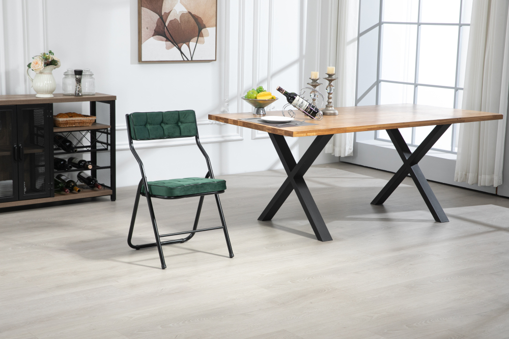 Silla plegable de acero verde set de 2 con cojín
