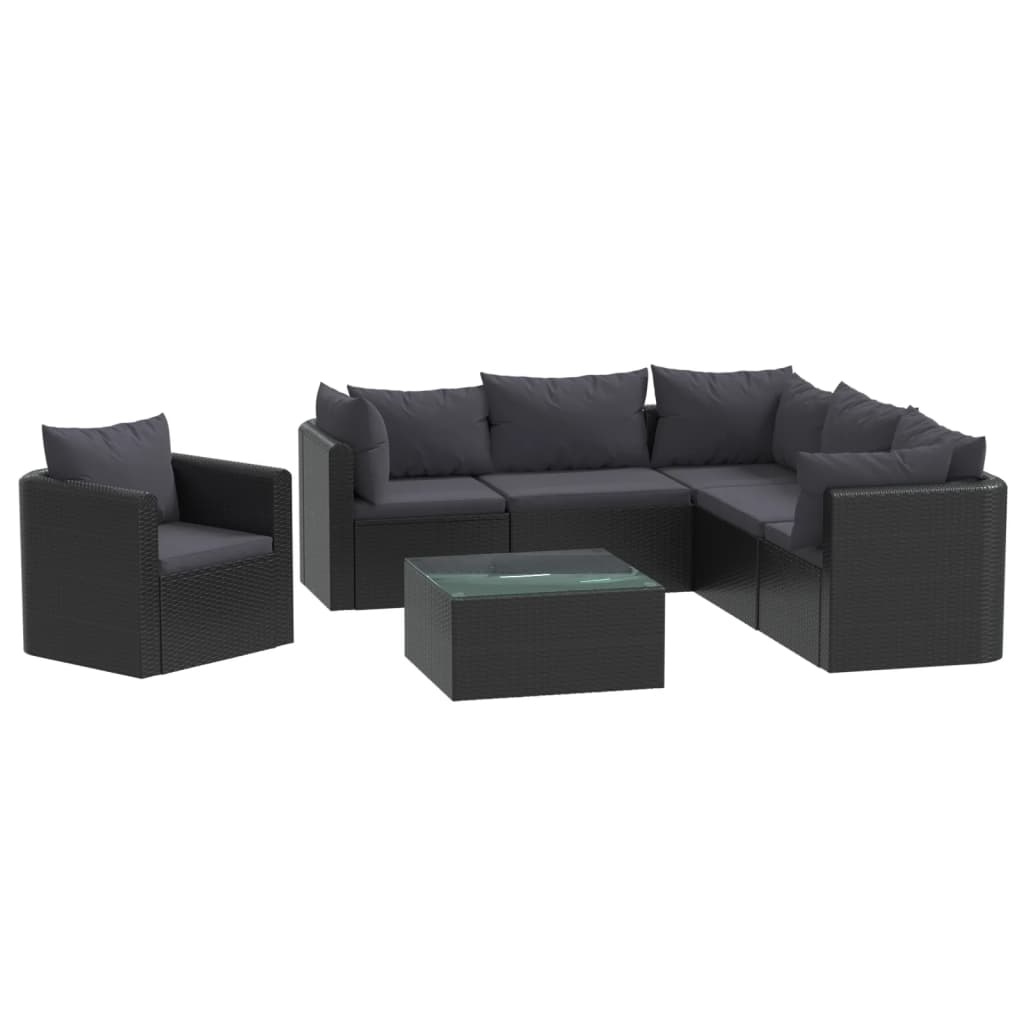 vidaXL set de muebles de jardín y cojines 7 pzas ratán sintético negro