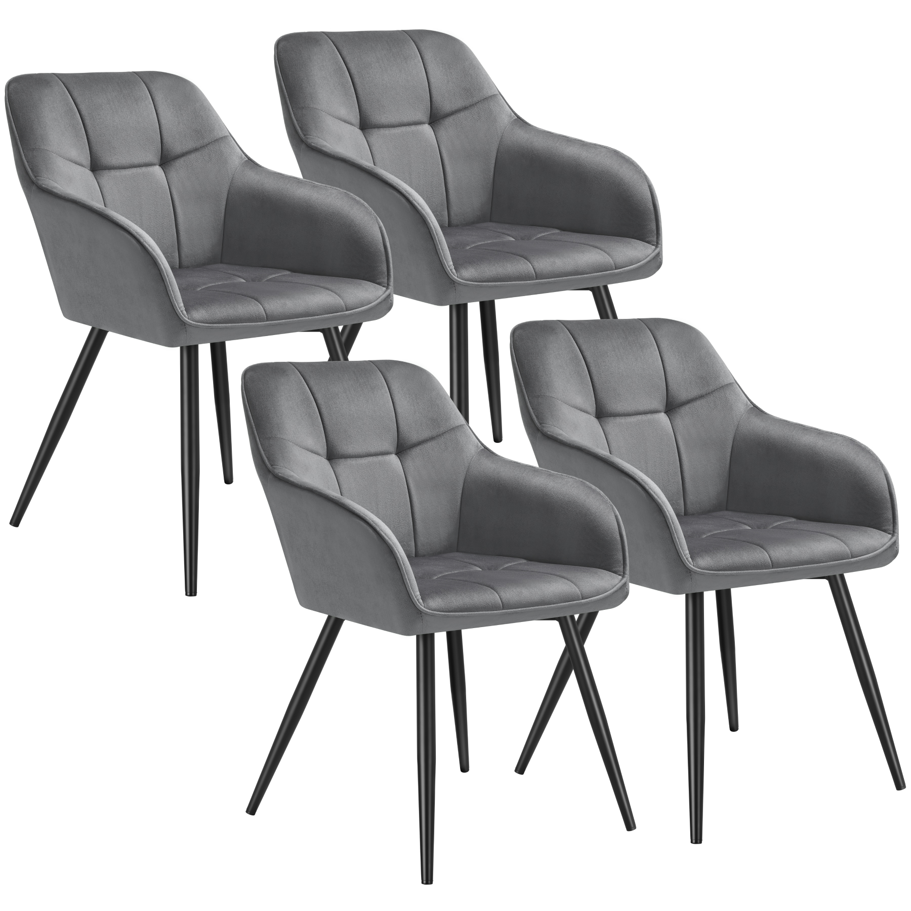4 sillas de comedor, efecto terciopelo, 58 x 62 x 82 cm gris/negro