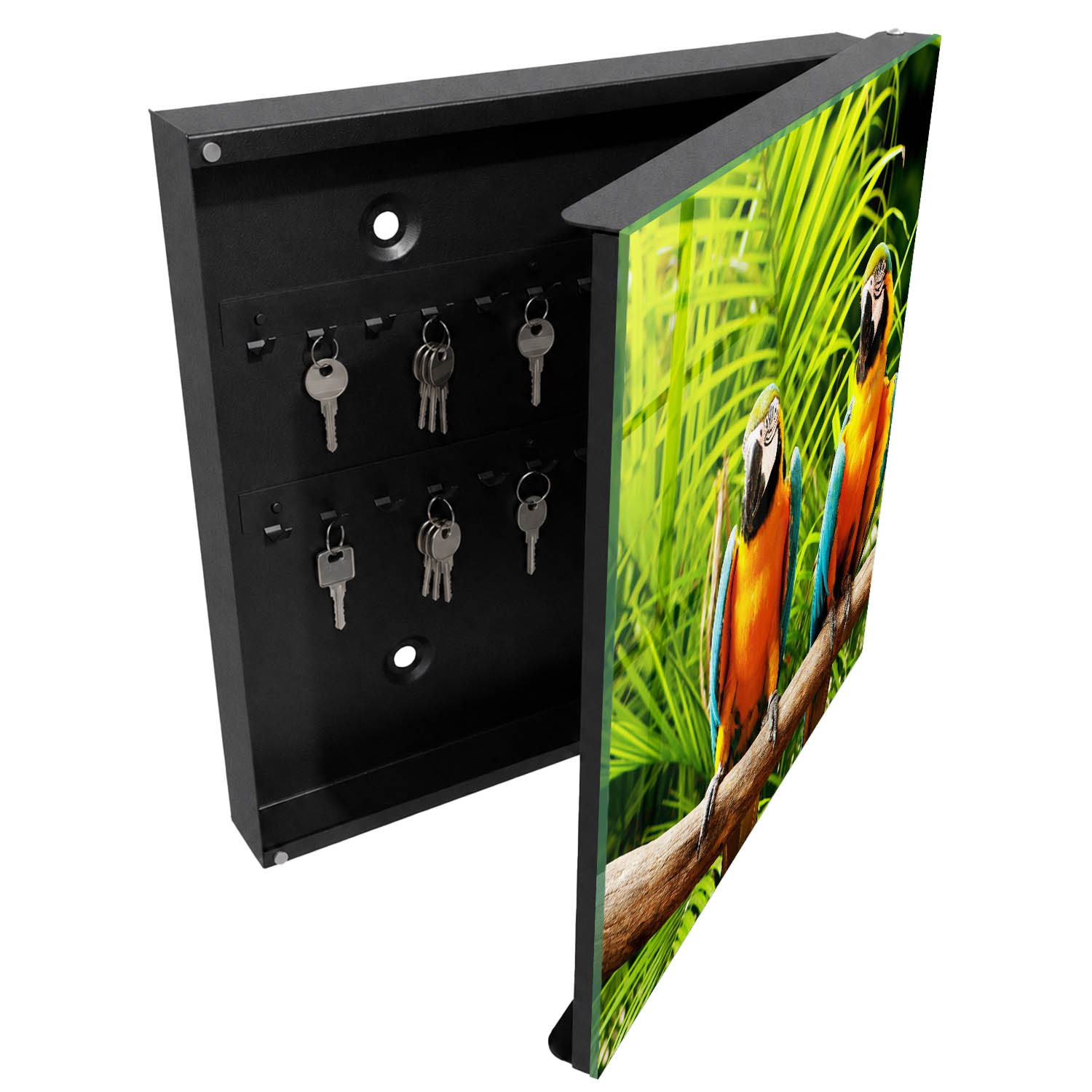 Armario llaves de pared 30x30x5 aves tropicales, apertura derecha