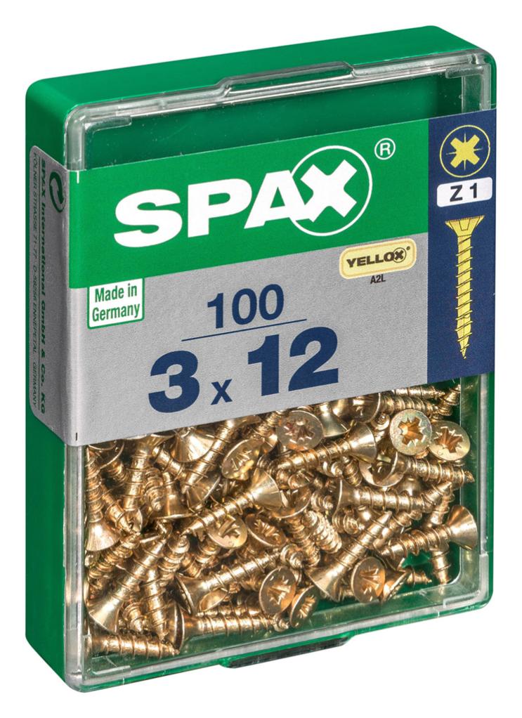 Caja 100 unid. Tornillo madera spax cabeza plana yellox 3,0x12mm