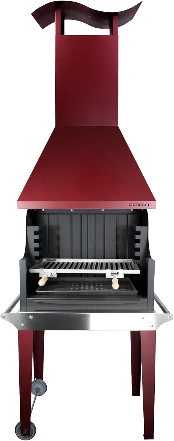 Barbacoa de leña y carbón estilo argentino modelo coven roja con mesa