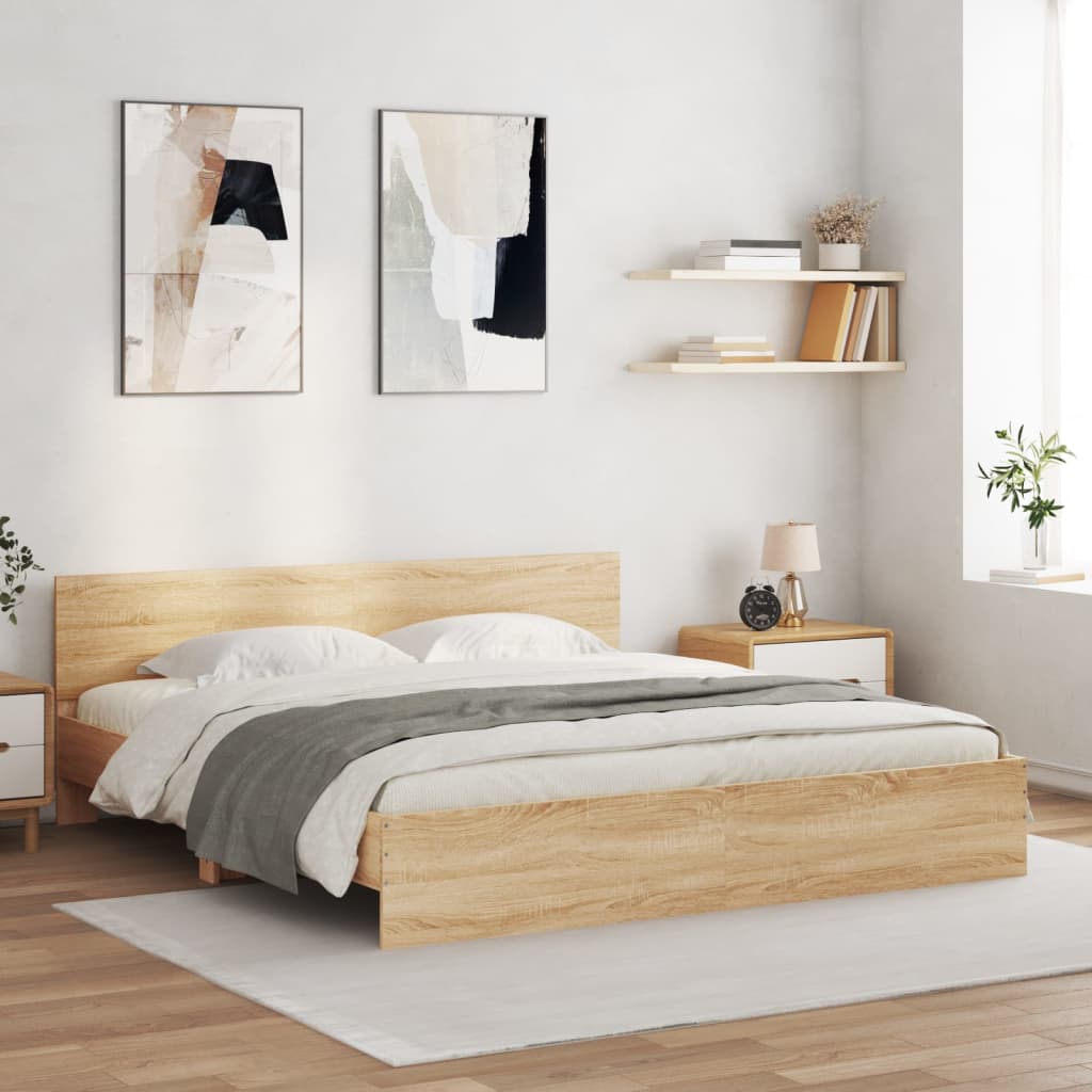 Cama cabecero y luces LED roble sonoma 180x200 cm reg8968