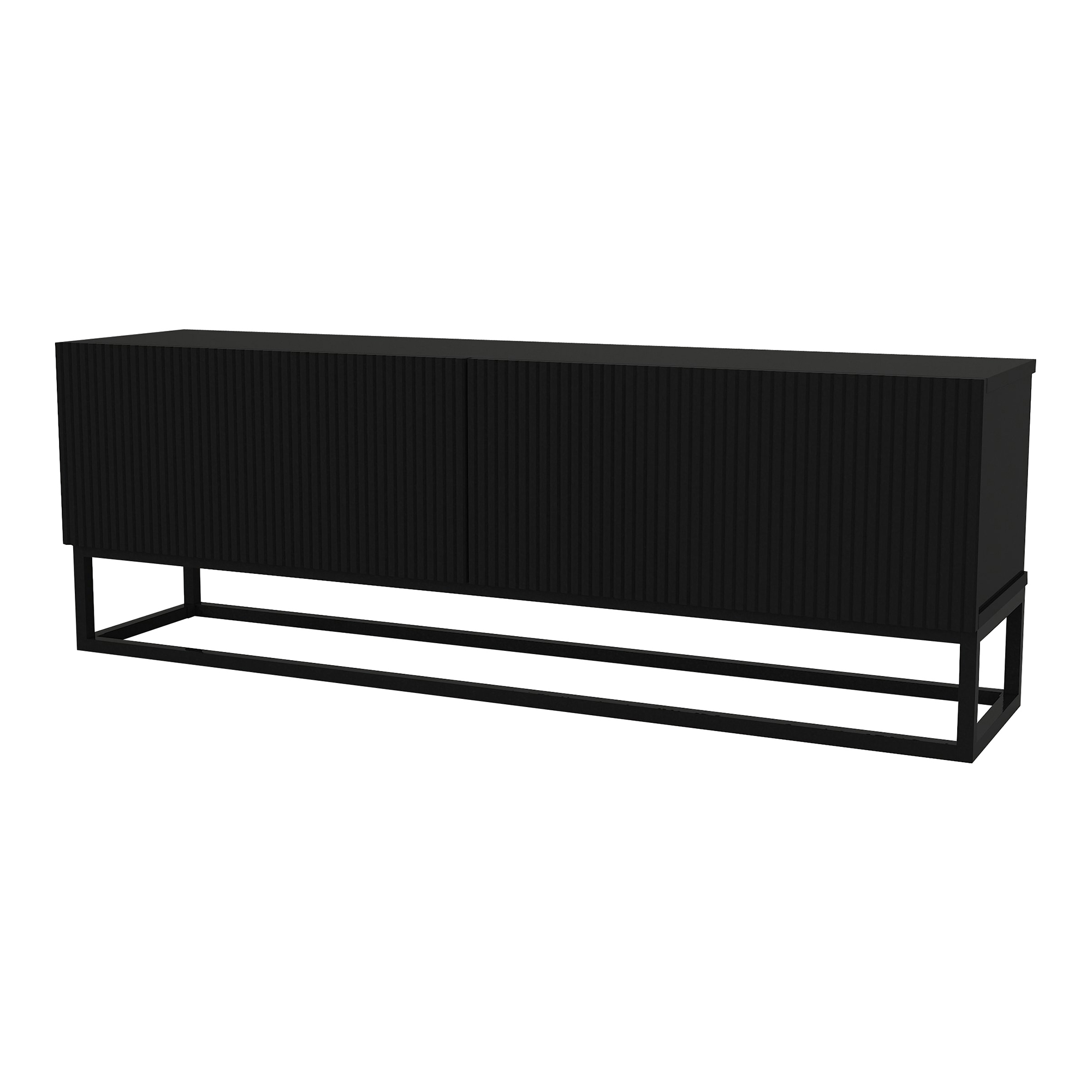 Mueble de tv verpsboga con 2 puertas base larga 135x32x47cm negro [en.casa]