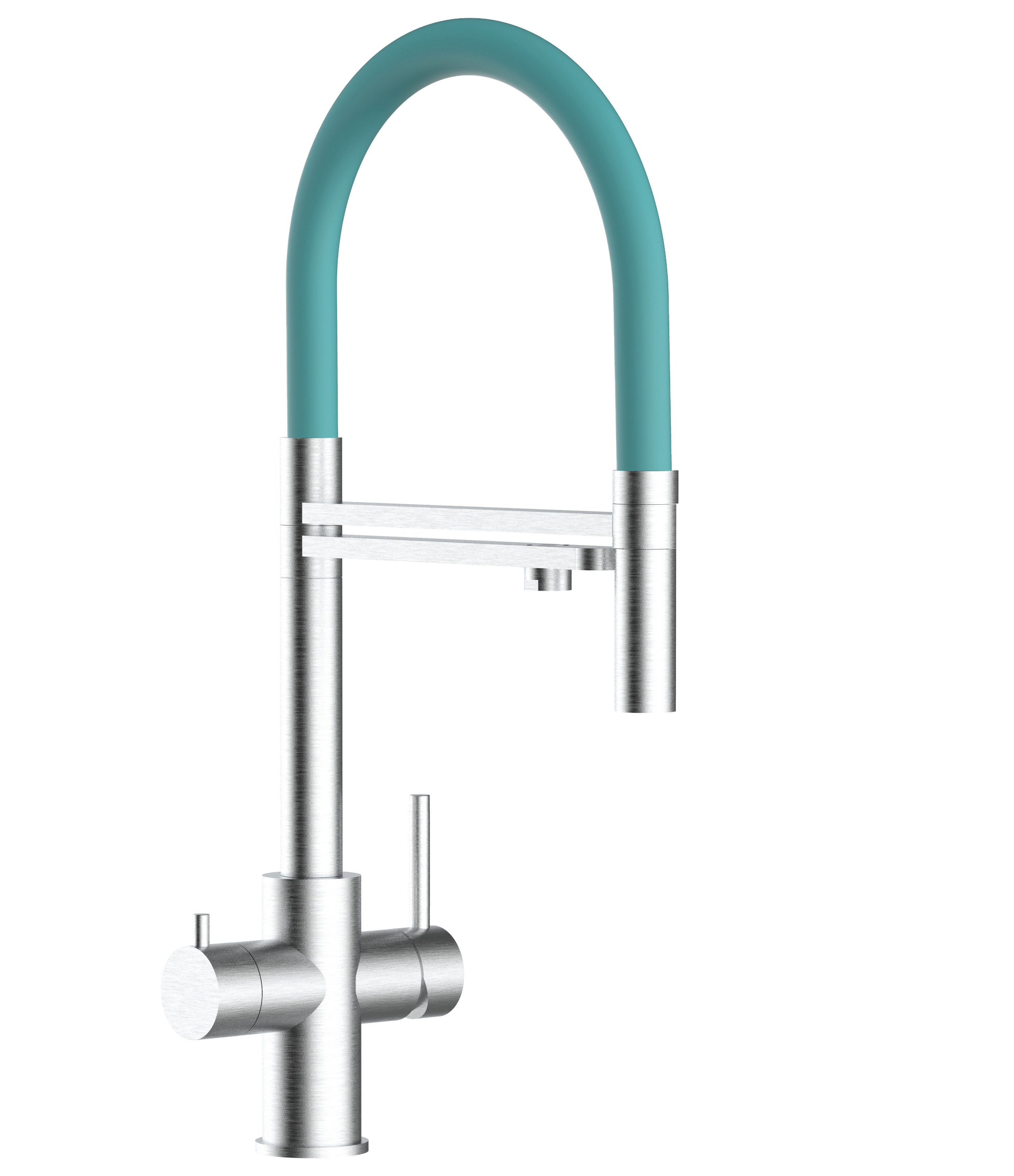 Grifo cocina 5 vías acero inox ducha 2 chorros amovible, cepillado/turquesa