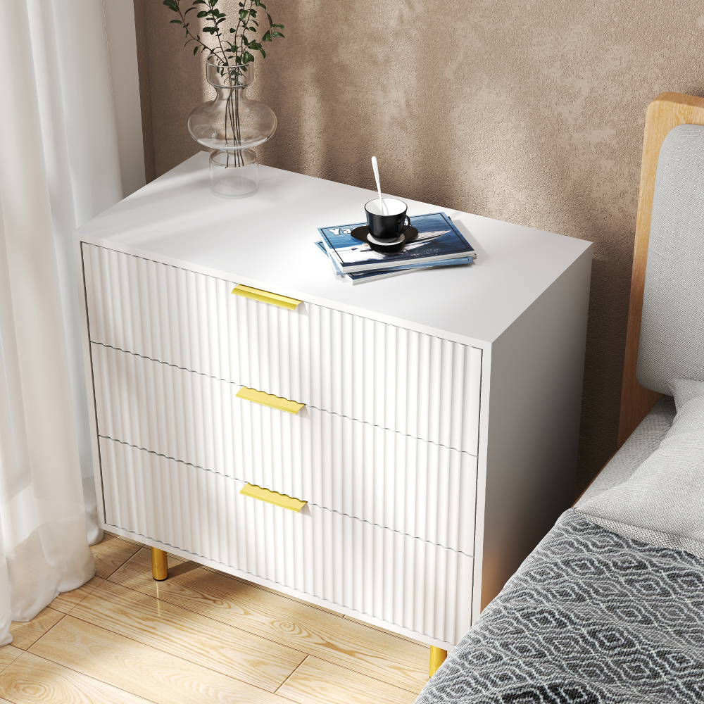 Cajonera con 3 cajones blanca y dorada 72x80x40cm