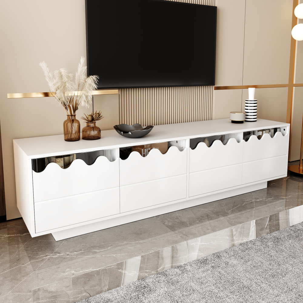 Mueble de tv con 4 puertas diseño ondulado blanco 45x170x40cm