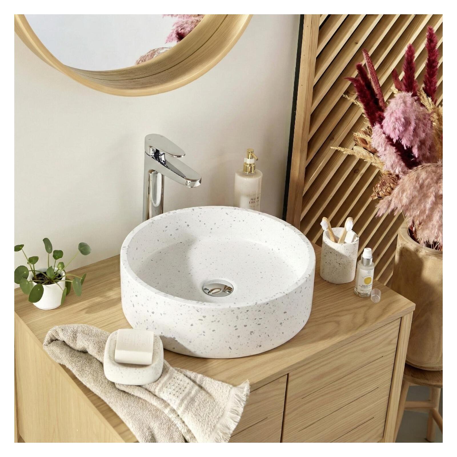Lavabo sobre encimera redondo de terrazo de 38cm