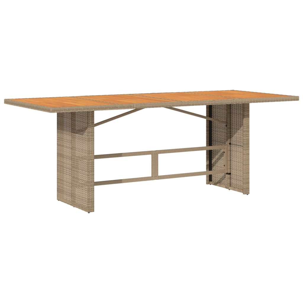 vidaXL mesa de jardín superficie de madera ratán pe beige 190x80x74 cm
