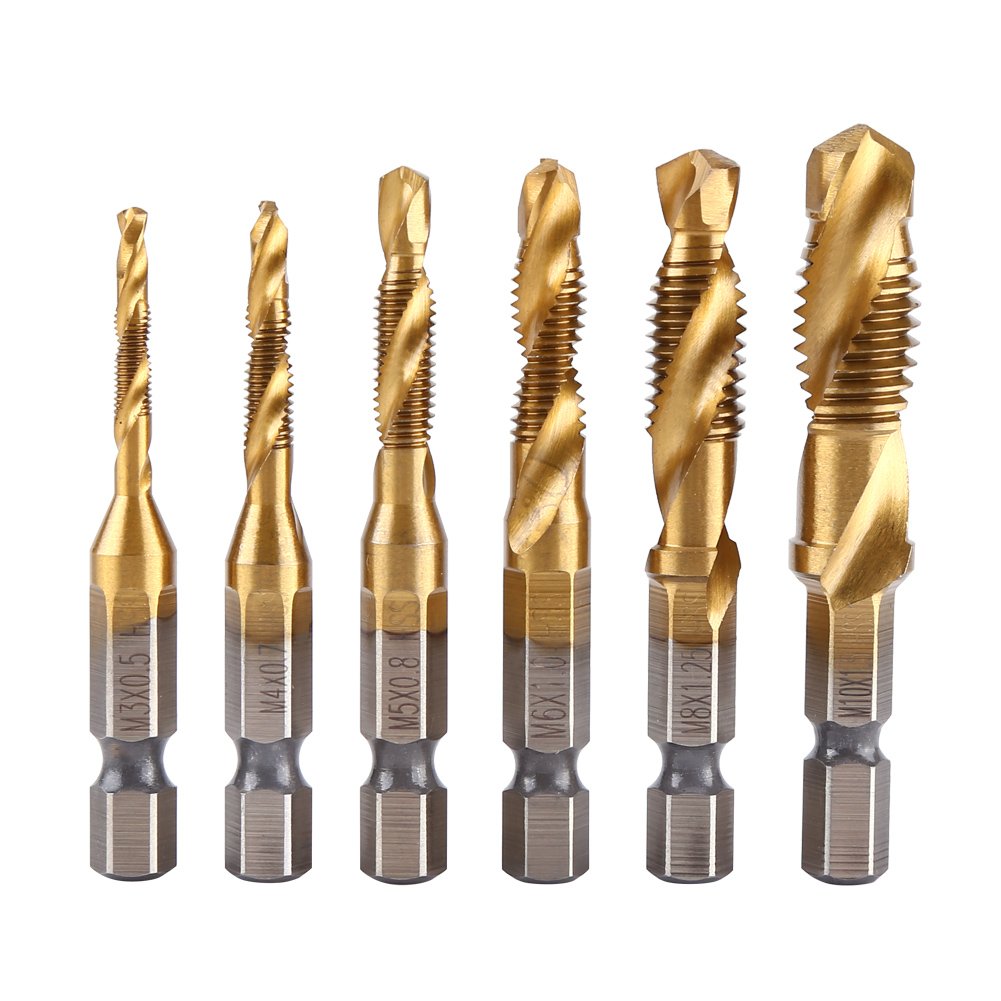 Juego 6 machos M3-M10 HSS titanio hexagonal 1/4" roscar