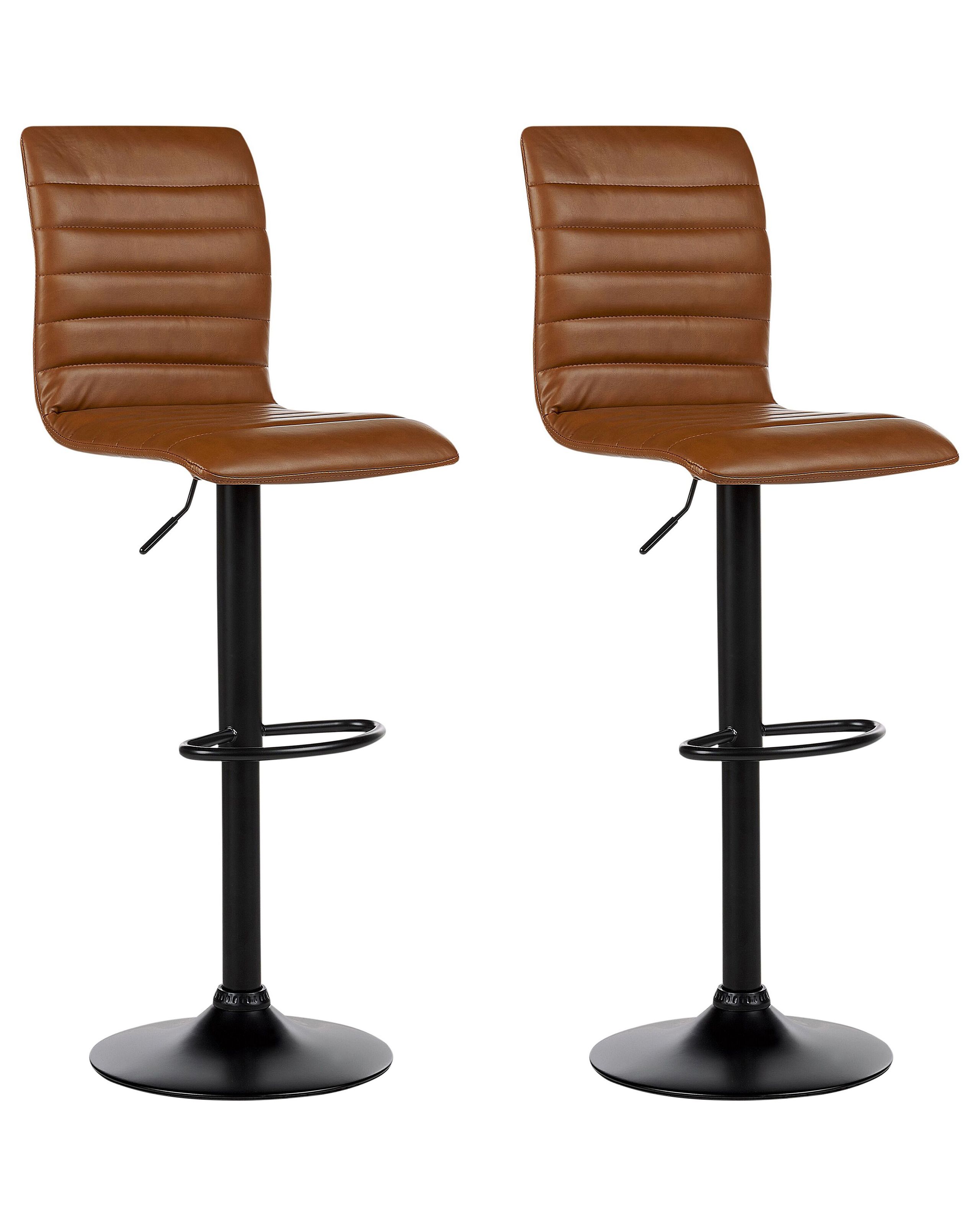 Conjunto de 2 sillas de bar lucerne giratoria piel sintética marrón dorado