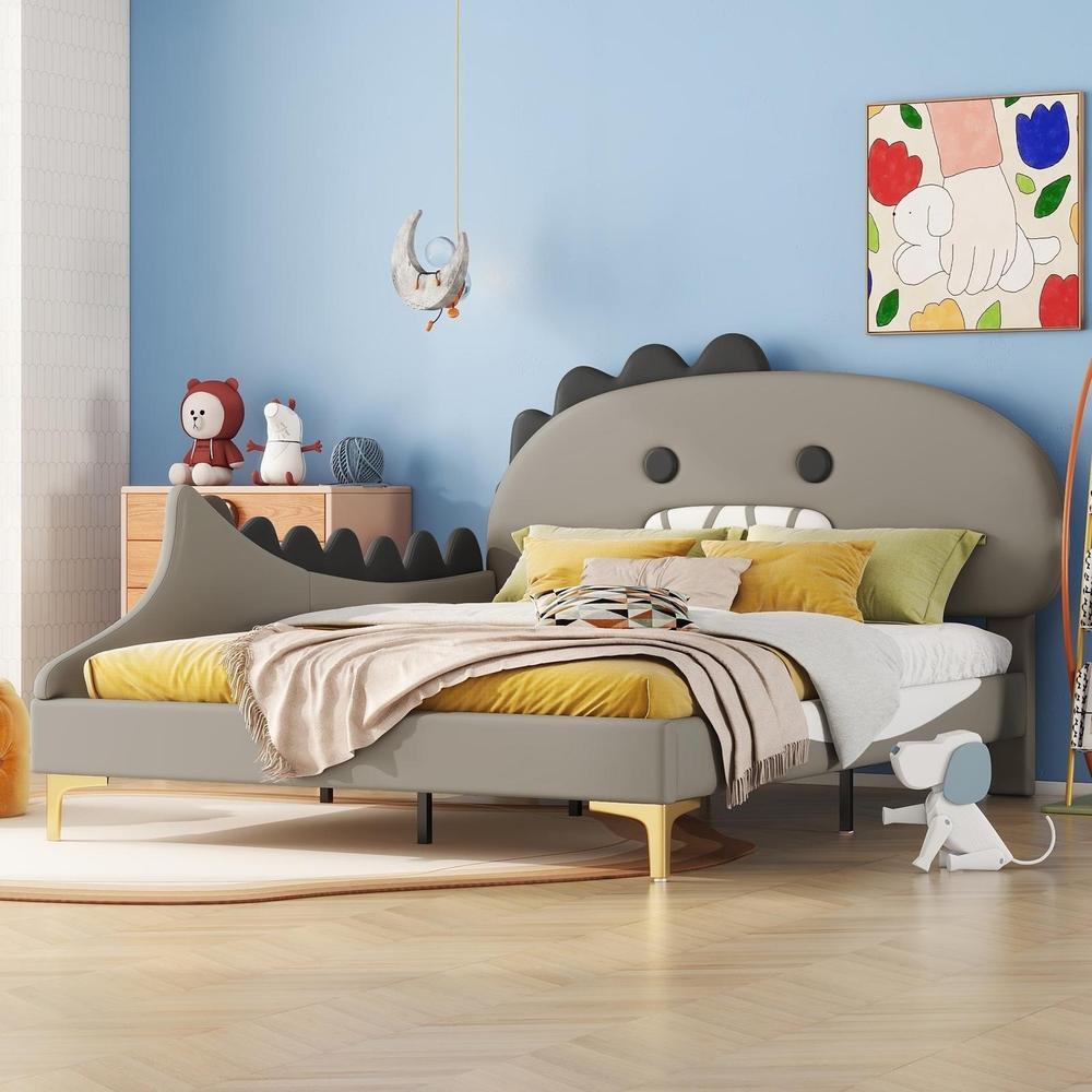 Cama infantil 140x200cm forma dinosaurio gris