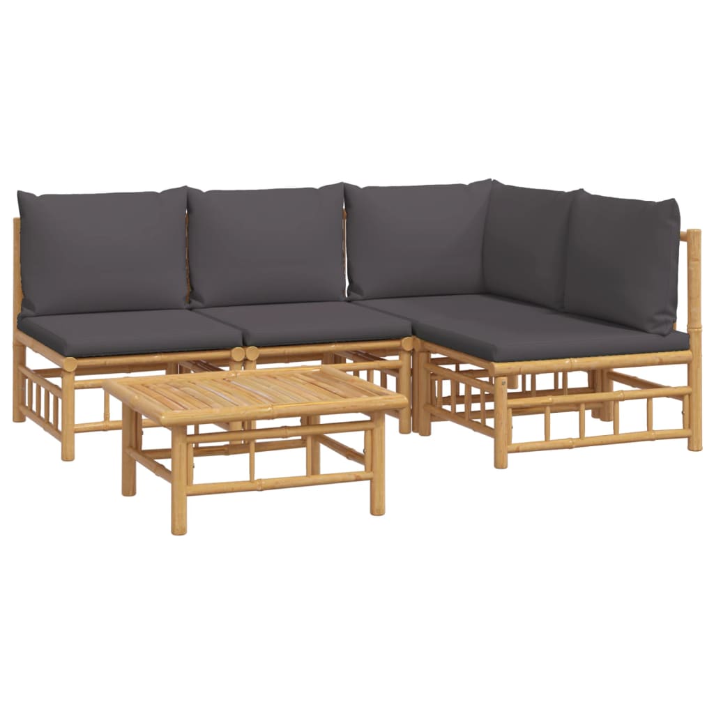 vidaXL set de muebles de jardín 5 piezas bambú con cojines gris oscuro