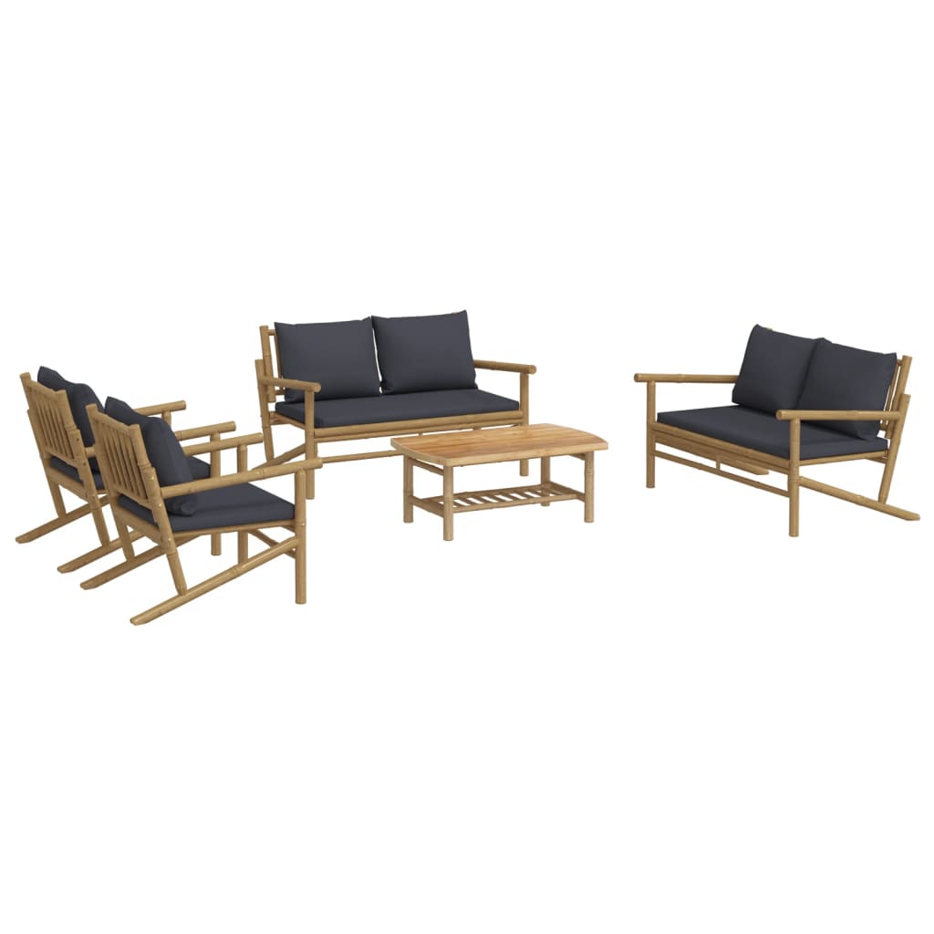 vidaXL set de muebles de jardín 5 piezas bambú con cojines gris oscuro