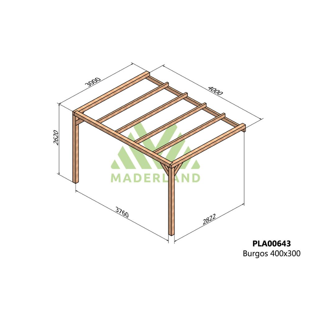 Pérgola de madera laminada adosada - burgos ad. 400x300cm (maderland)