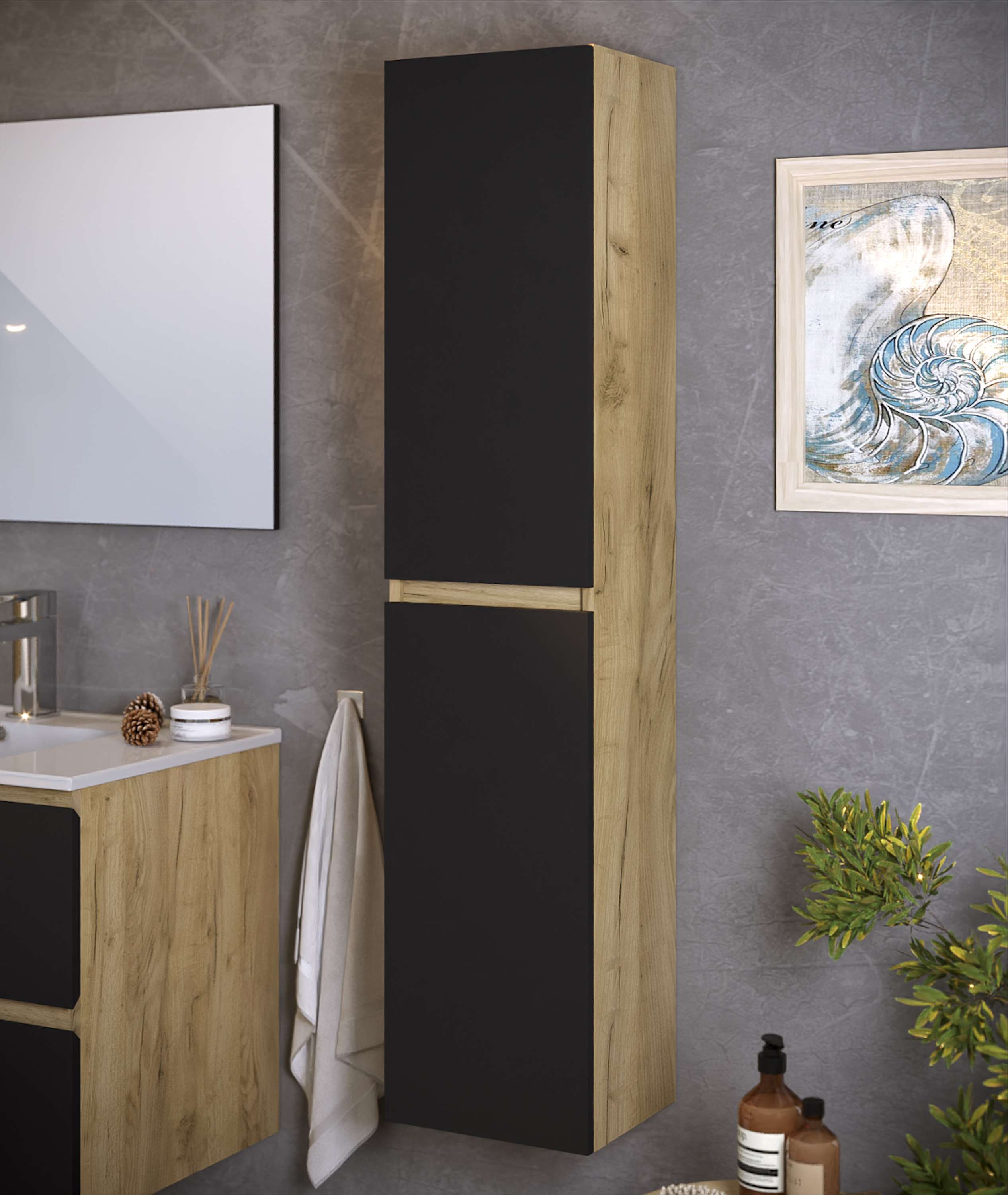 Columna de baño neli 2 puertas 140x30x27 cm roble y negro t-bath
