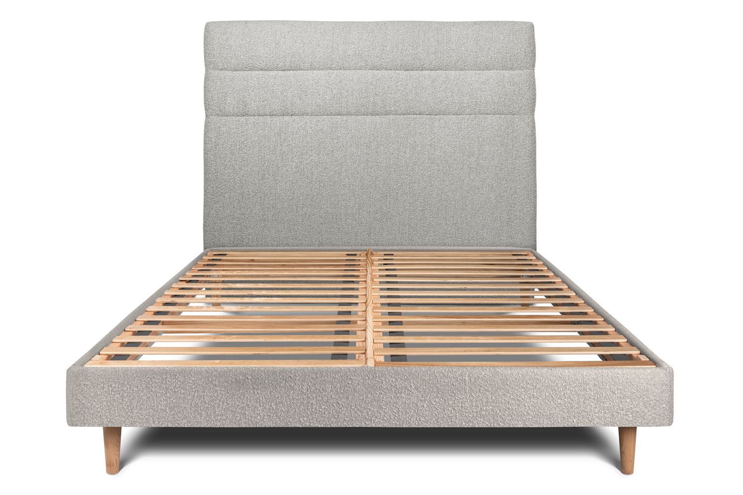 Cama de 135x190 cm con cabecero de línea - tejido rizado - gris