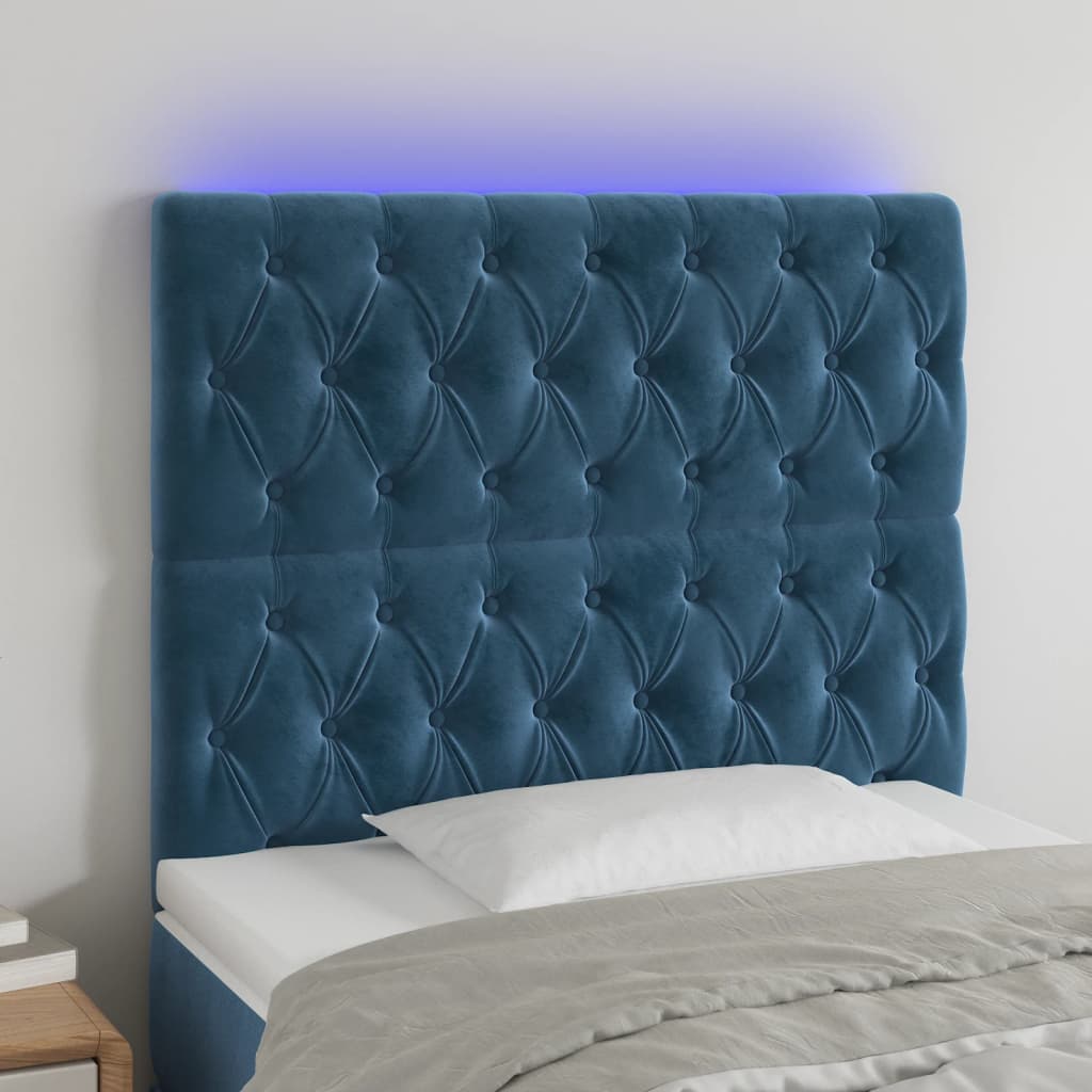 Cabecero con luces LED terciopelo azul oscuro 90x7x118/128 cm eso7519