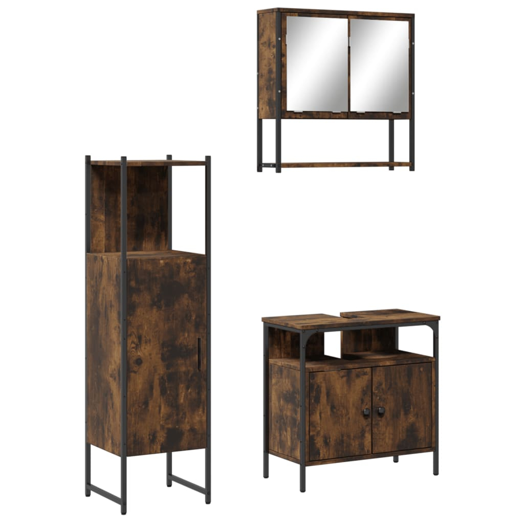 vidaXL set de muebles baño 3 pzas madera contrachapada roble ahumado