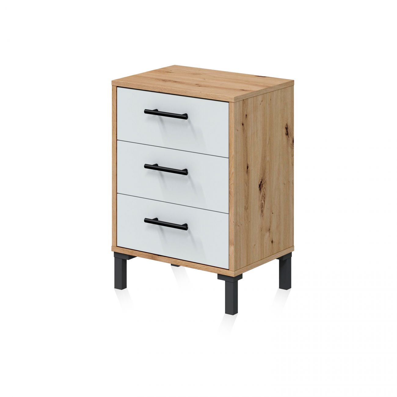 Mesita de noche de 3 cajones 40x33 cm leia blanco artik - roble nodi