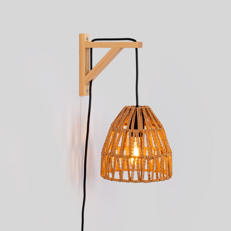 Aplique de madera con pantalla trenzada "seúl" E27