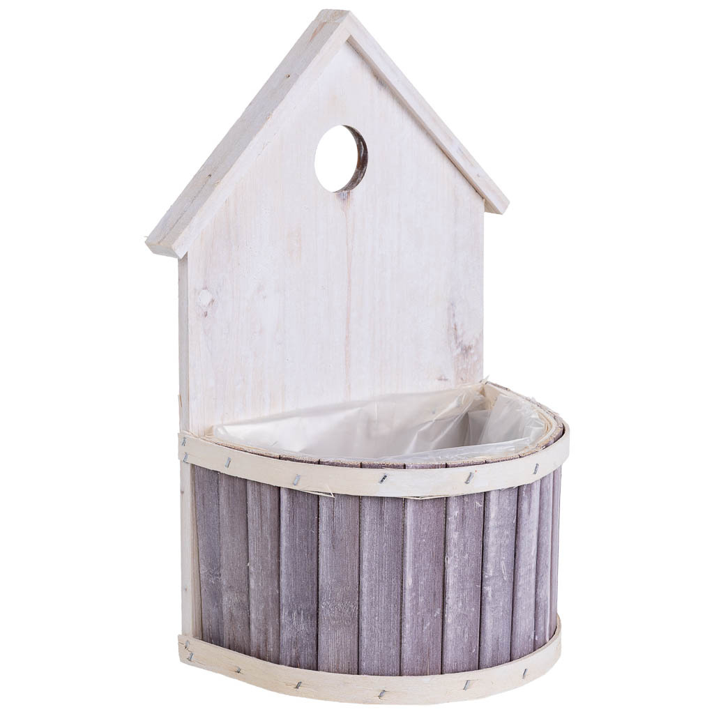 Soporte macetero de bambú redondo gris 20x11x27/10h cm