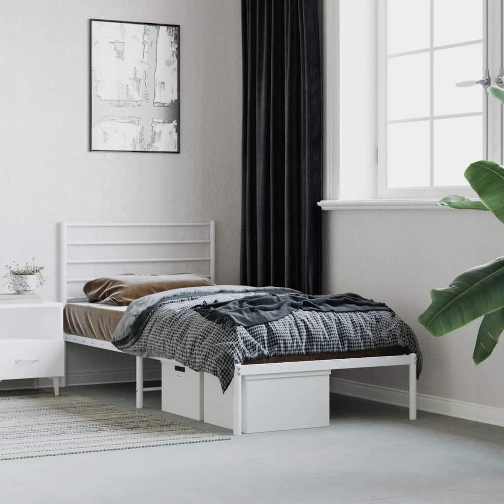 Cama sin colchón con cabecero metal blanco 90x190 cm es8332