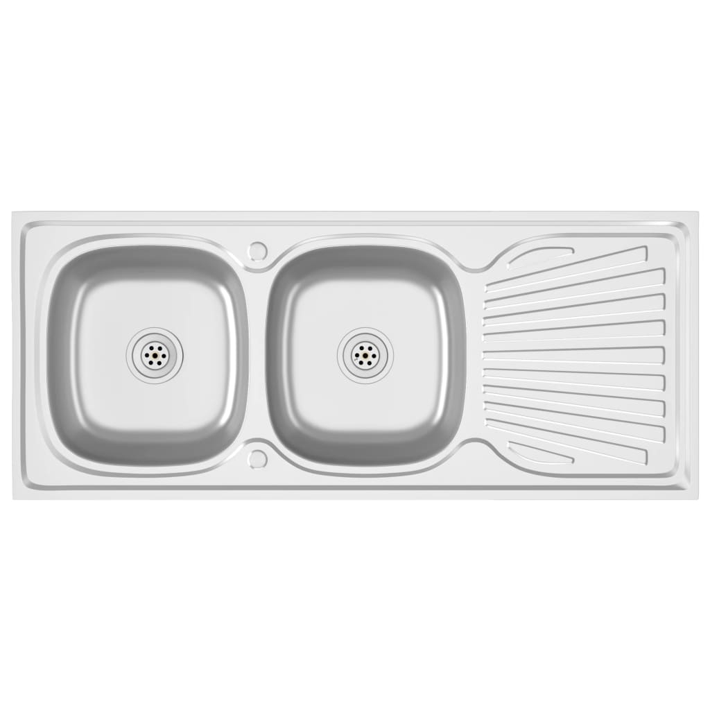 vidaXL fregadero de cocina doble seno acero inoxidable 1200x500x155 mm