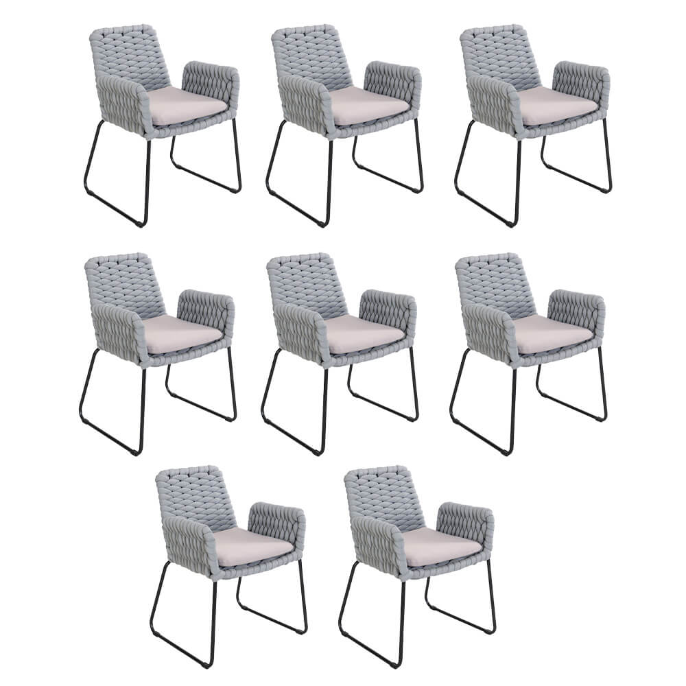 Silla de jardín con reposabrazos de mimbre balero gris claro - lote de 8