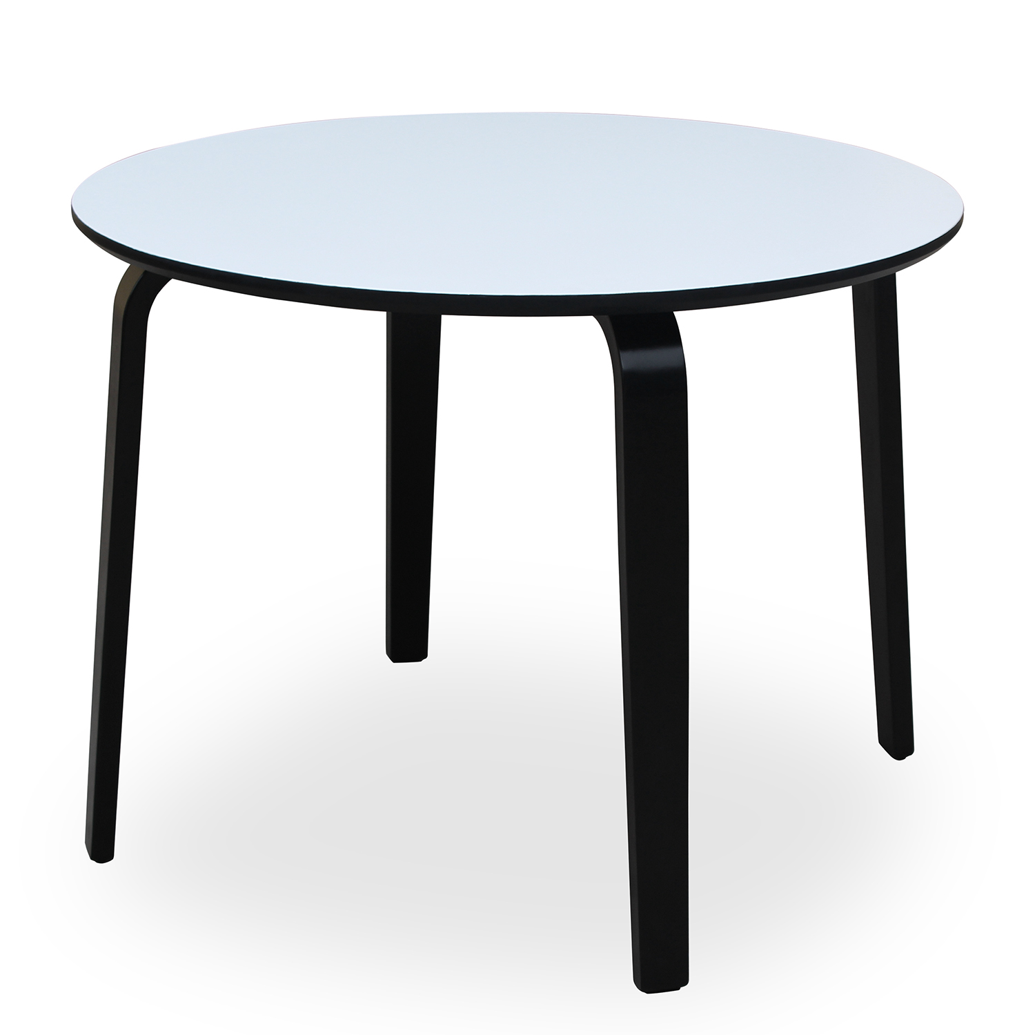 Mesa comedor madera blanco y canto negro, patas madera negro