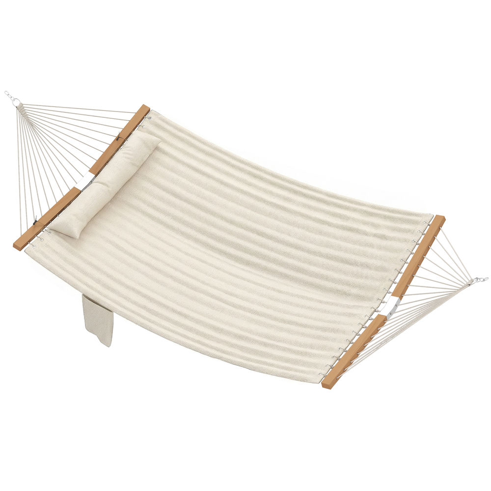 Hamaca 325x140x2.5 cm madera de haya, poliéster color beige Outsunny
