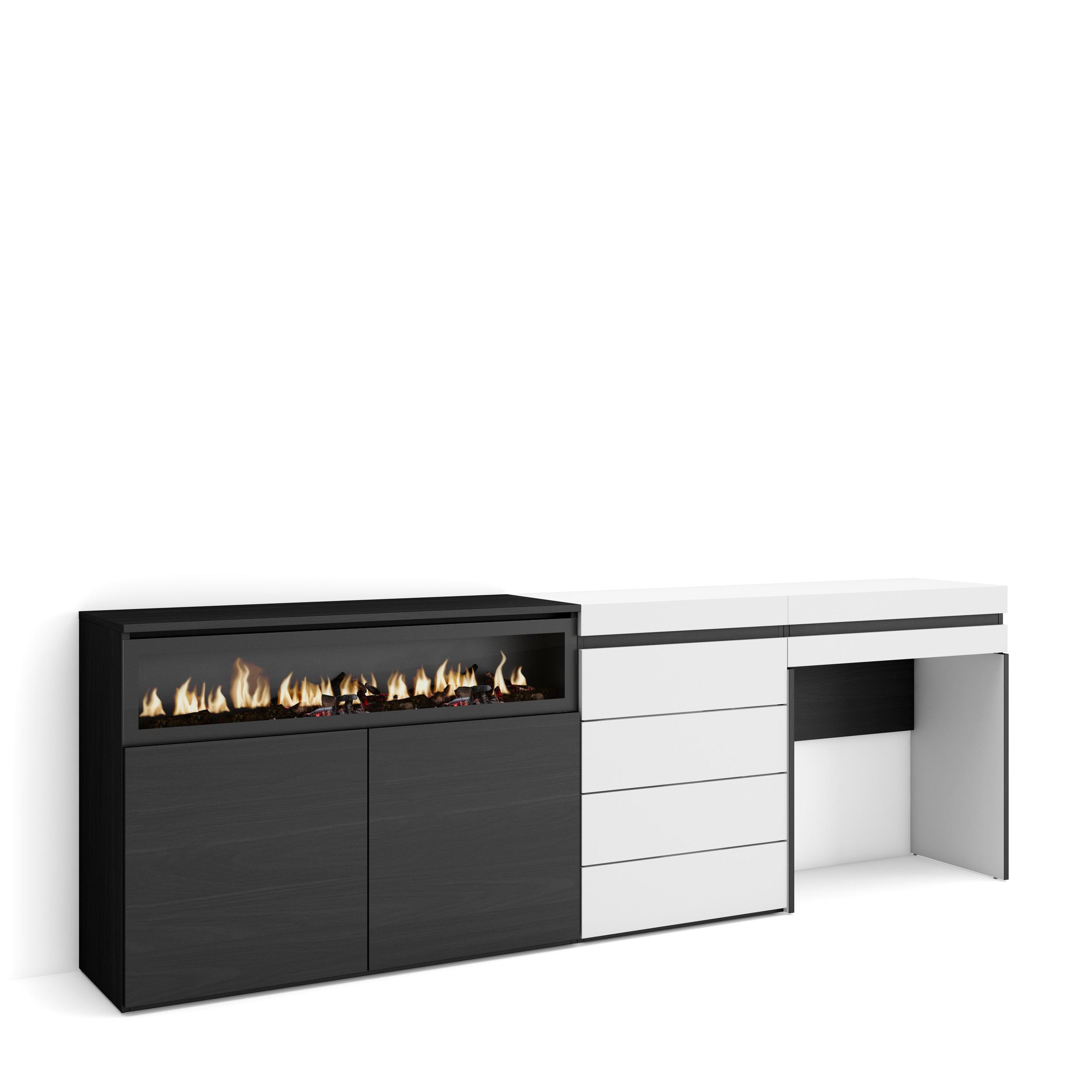 Aparador, 227x35x75cm, chimenea eléctrica, cómoda, cajonera, tocador rf3403