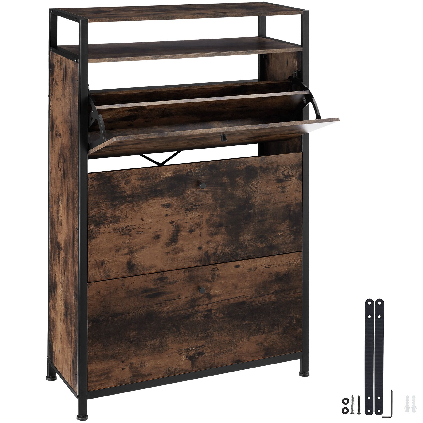 Zapatero con 3 compartimentos de madera oscura, marrón 81 x 32 x 130 cm