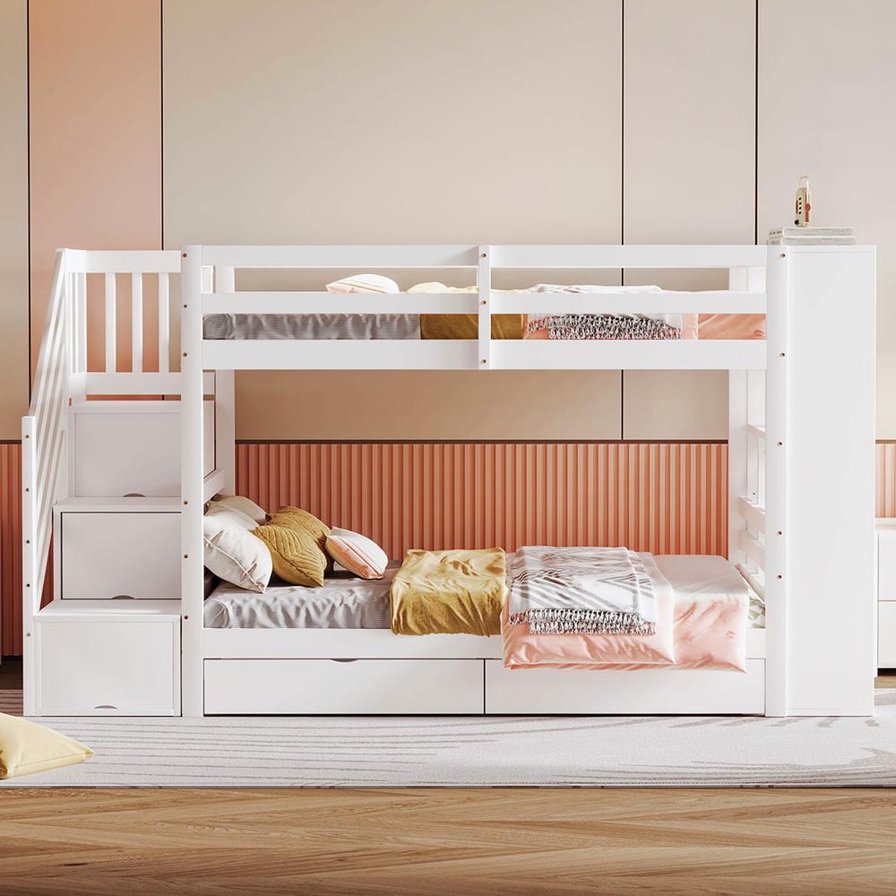 Litera 90x200cm con escalera almacenaje cajones armario blanco