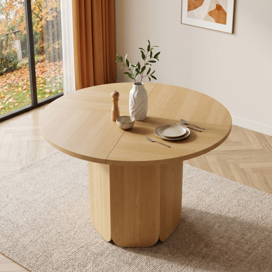 Mesa de comedor redonda para 4 a 6 personas roble 120x120cm