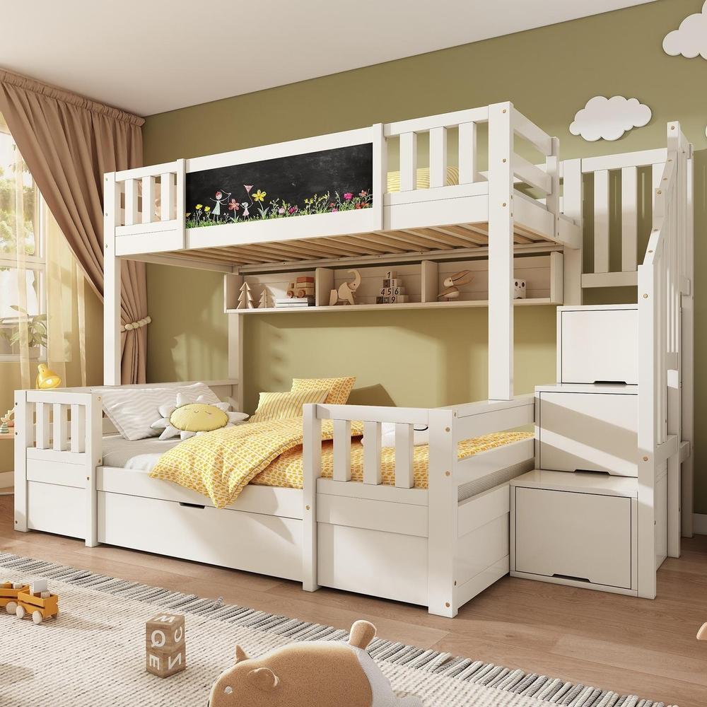 Litera infantil 90x200 y 140x200cm con pizarra negra y cajones