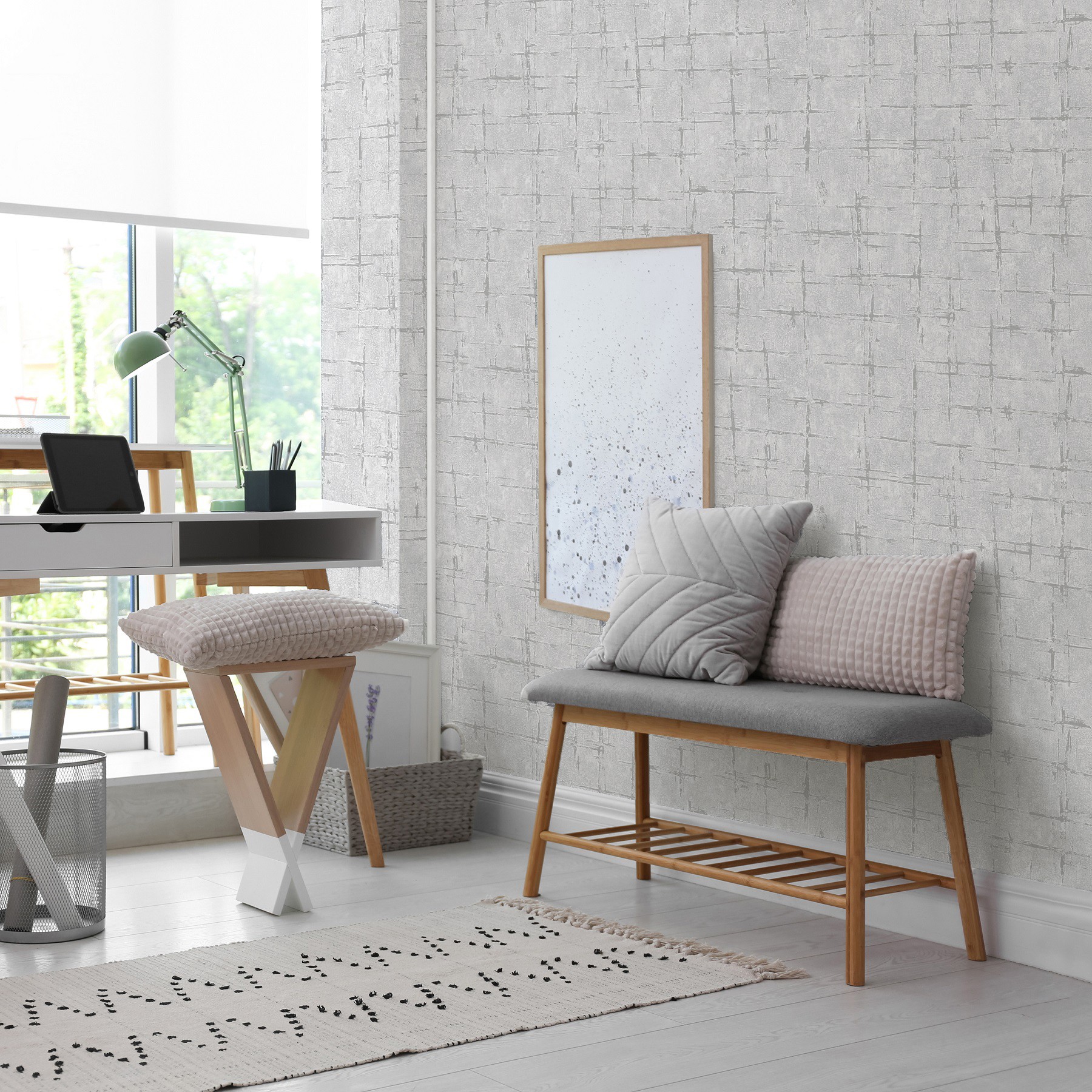 Papel pintado gaulan moderno gris claro con textura y toques 10.6m²