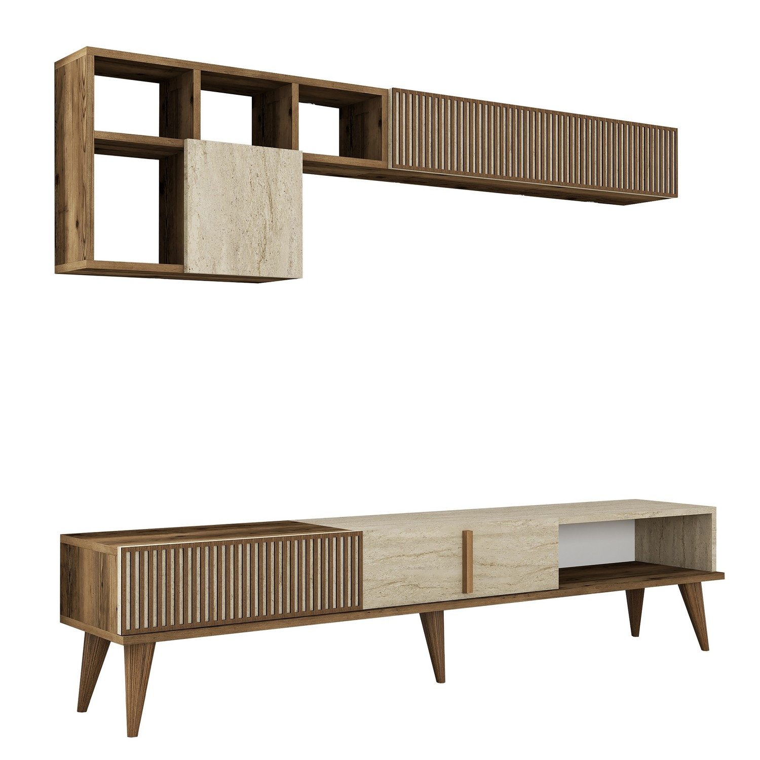 Mueble para la tele de madera <<milan>> - 180 x 35 x 40 cm - nogal, travert