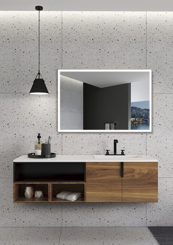 Espejo triLED blanco frío/natural/cálido, antivaho marco negro 140x60cm