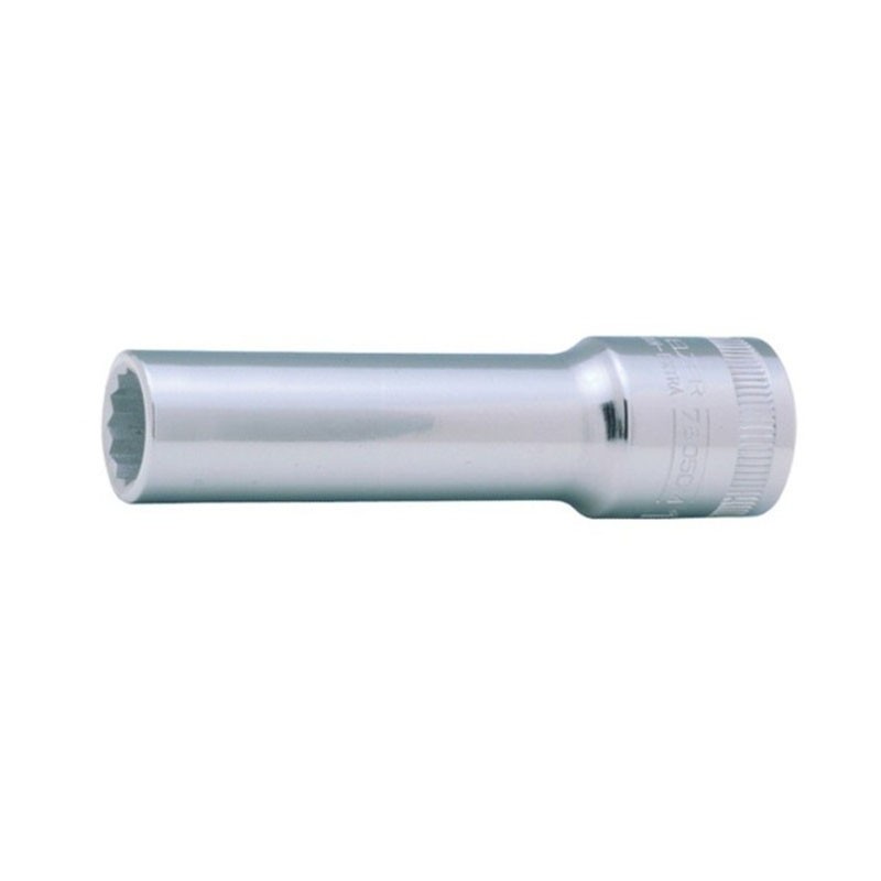 Llave vaso cuadradillo 1/2'' boca bihexagonal serie larga métrica m-10