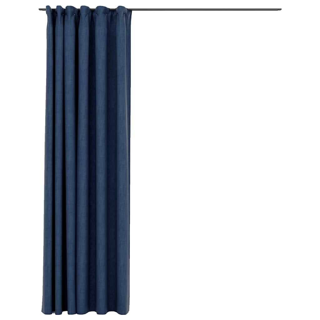vidaXL cortina opaca con ganchos look de lino azul 290x245 cm