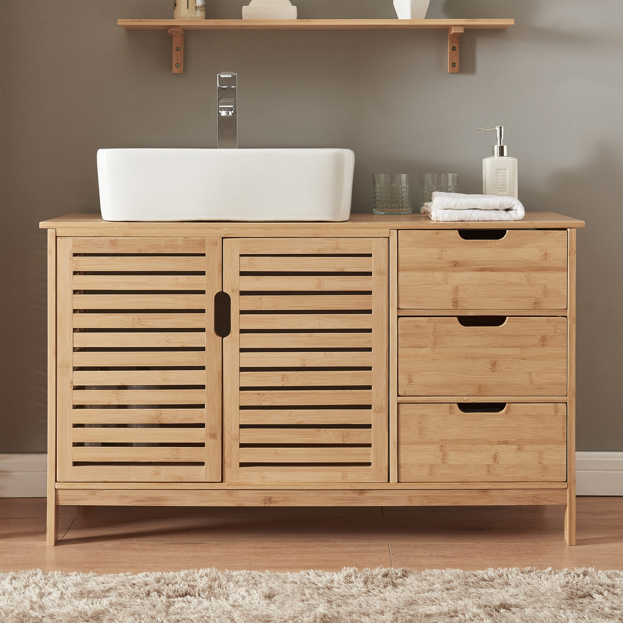 Mueble bajo lavabo Boksereys 2 puertas 3 cajones 60x100x35 cm [en.casa]