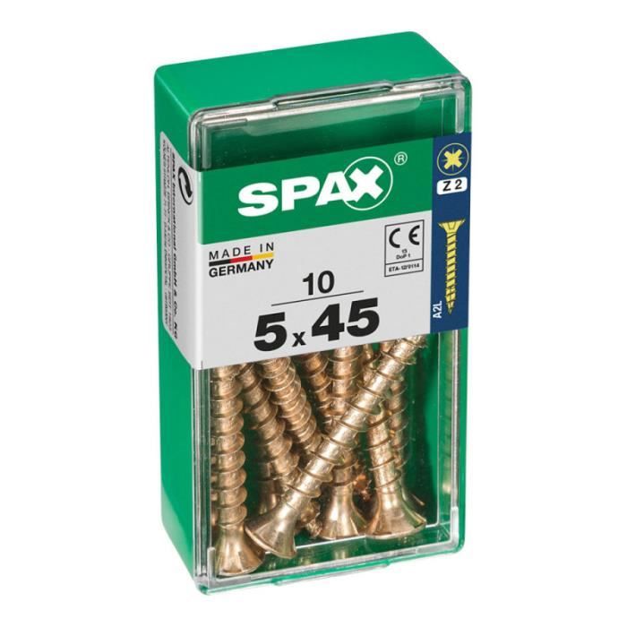 Caja 10 uds. Tornillo madera spax cab. Plana yellox 5,0x45mm
