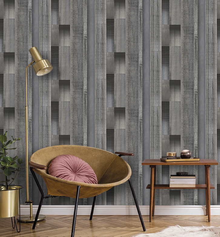 Papel pintado texturizado tnt tablas madera envejecida gris y negro