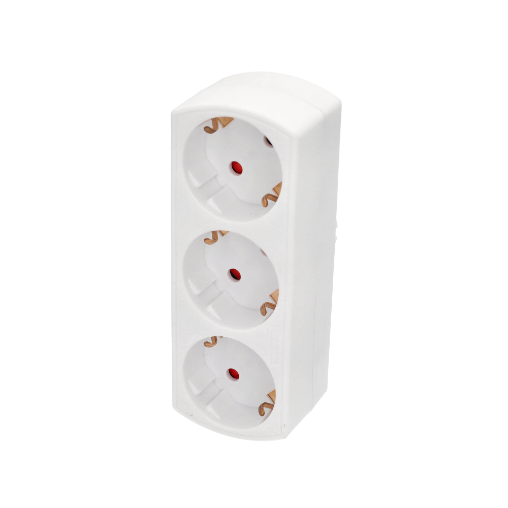 Adaptador de corriente triple enchufe schuko 3x16a, 250v. Color blanco