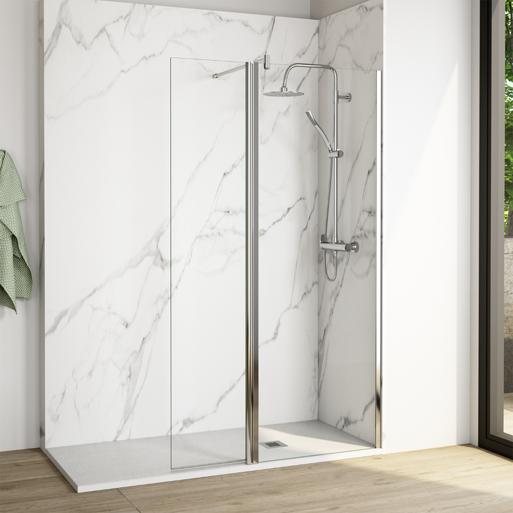 Mampara ducha fijo walk in | panel ducha transparente 115cm cromo brillo