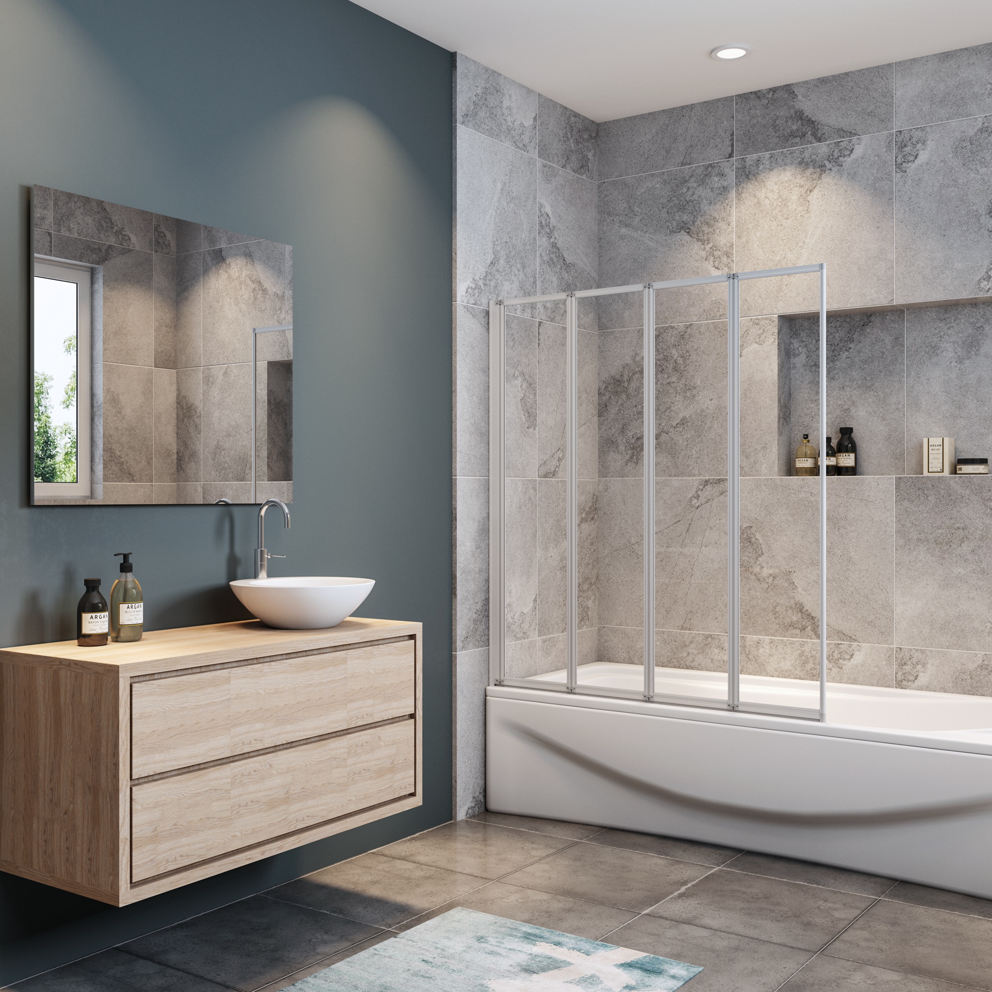 Aica mampara de bañera plegable,vidrio 4mm, gris mate,100x140cm