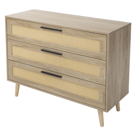Cómoda rústica de madera con 3 cajones, 100x77x40 cm